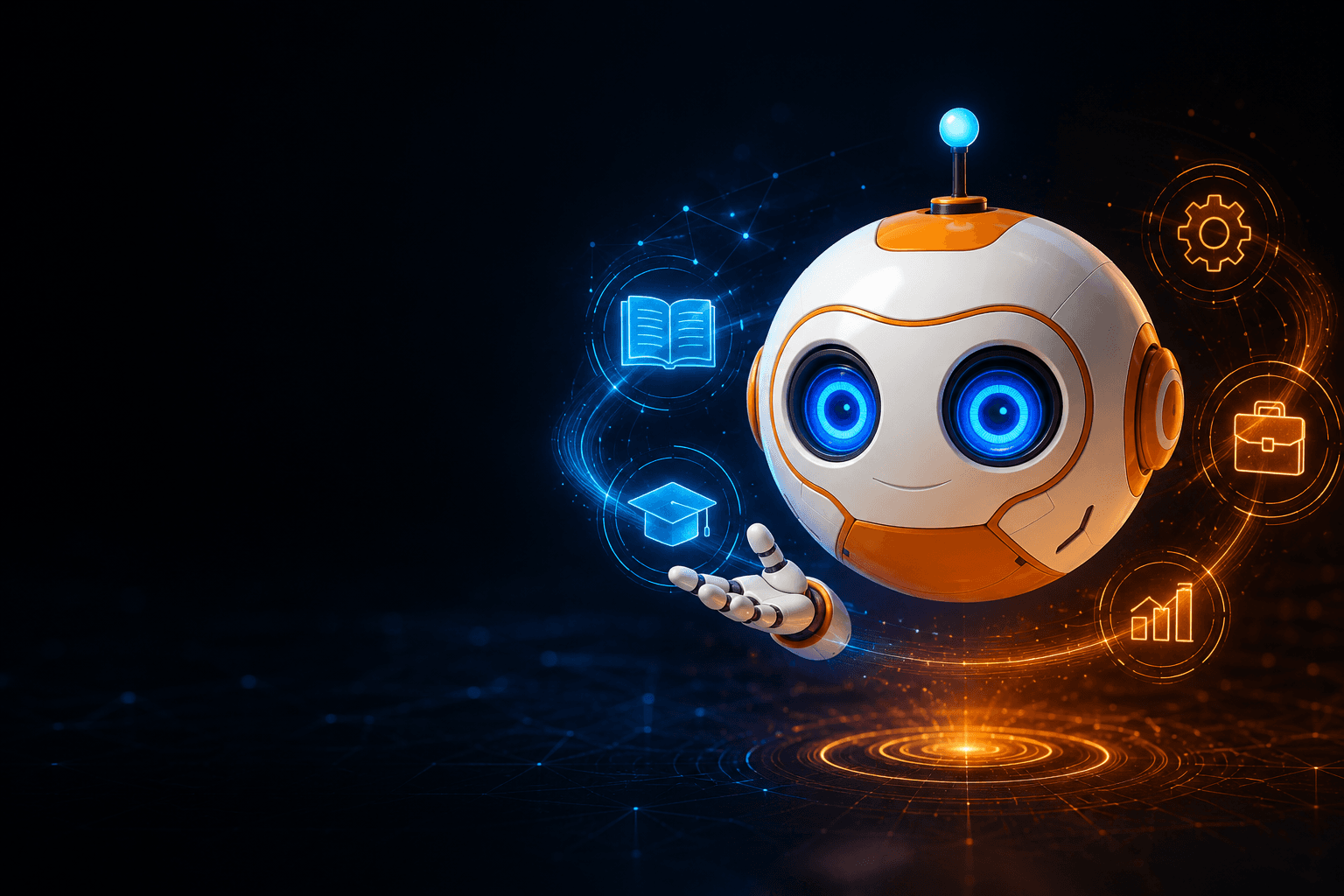 Abhigyaan AI tutor — a friendly AI guide surrounded by learning tools